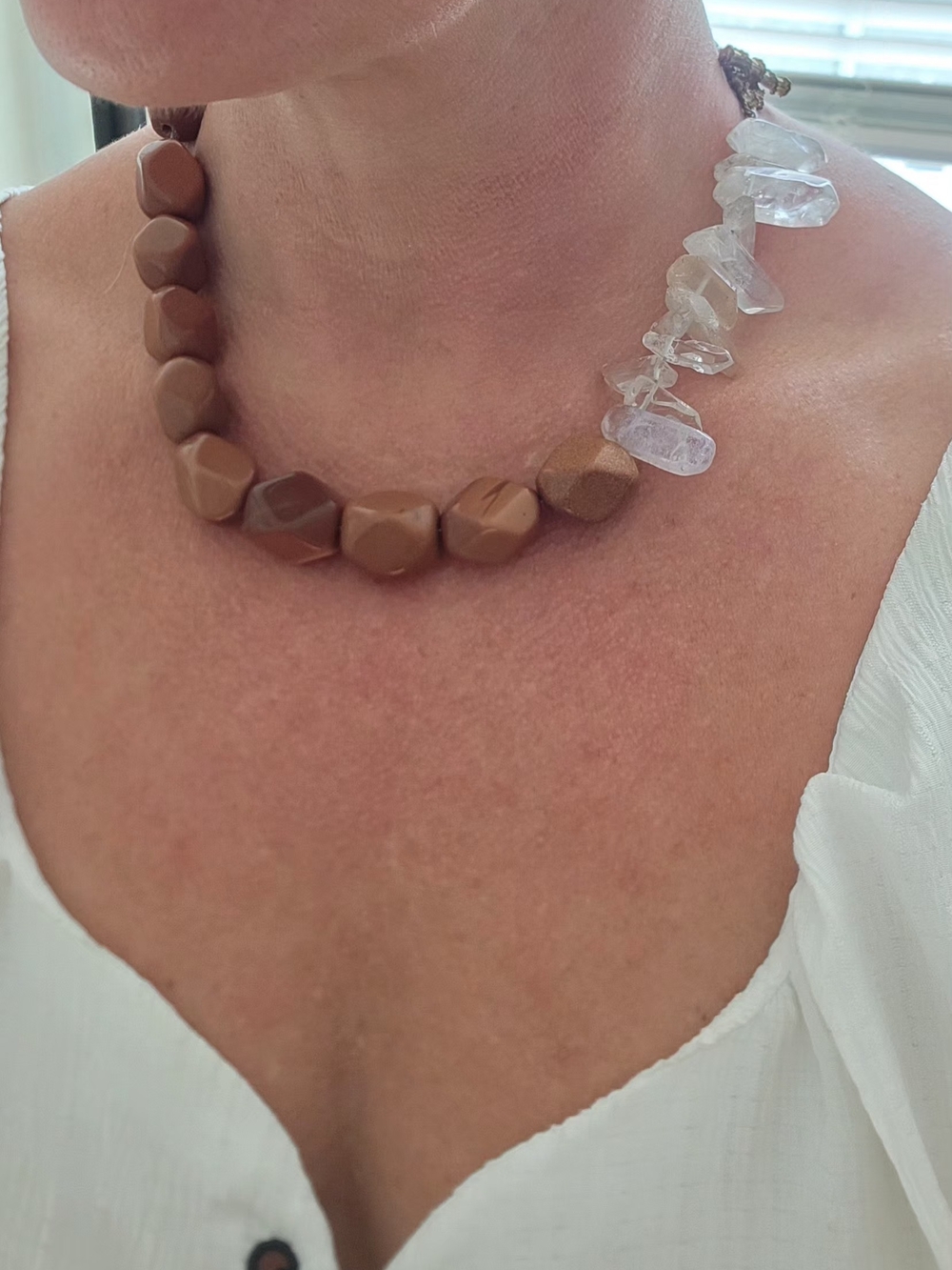 Brown Bead and Clear Chip Women's Necklace